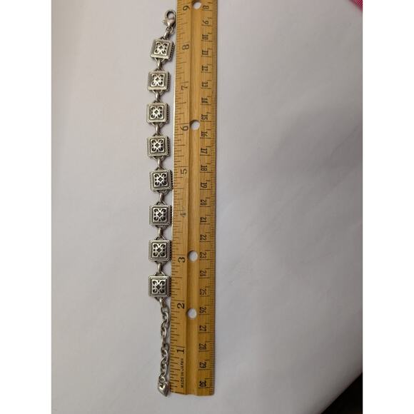 Brighton Square Link Bracelet 7.5in Silver Tone Filigree Design - Picture 3 of 3
